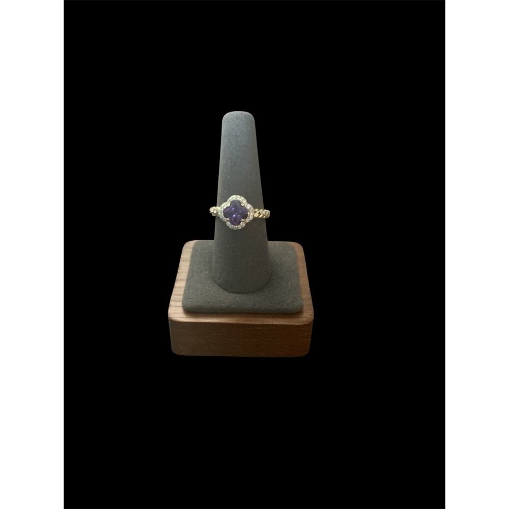 Gold Plated Purple CZ Clover Ring
